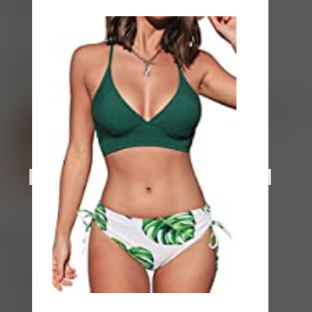 NWOT Cupshe Women's Bikini Swimsuit Floral Print Lace Up V Neck